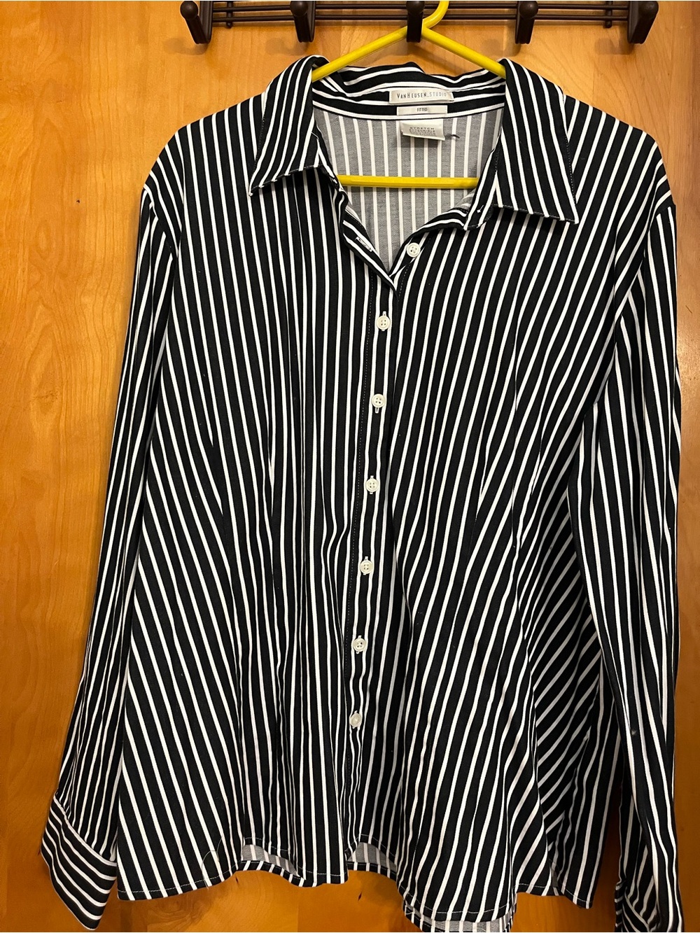 Van Heusen Black and White Striped Button-Up Blouse